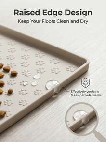 矽膠多爪印寵物餵食墊，適用於狗和貓，防水墊防止食物和水濺灑 - 米色 - 查看 2