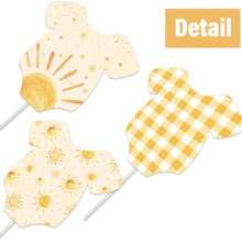 Sun  Cupcake Toppers Boho Neutral Baby Shower Yellow Gingham Decor 24 Styles Double-Sided Yellow Sun Gingham Baby  Cupcake Toppers, Boho Neutral Little Sunshine Baby Shower Dessert Decor - As Pic - View 6