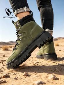 New Outdoor Men's Sports Shoes, Comfortable Non-Slip Casual Shoes, Thick Sole High-Top Hiking Shoes, Lightweight Outdoor Running Shoes, Random Pattern, Random Design (Material Updated, Color Difference, Not A Quality Issue) - Green - View 6