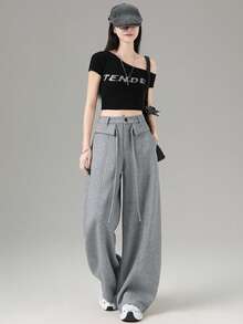 Autumn/Winter Fashion Versatile Design Drawstring Casual Slimming Loose Curved Leg Straight Leg Sweatpants - Grey - View 4