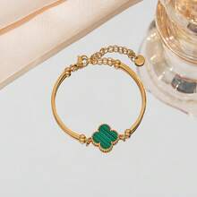 asmodee Gold Plated Four Leaf Clover Bangle Bracelet For Women, Color Enamel Cuff Bracelet Adjustable Daily Party Jewelry Gift - Bracelet Style - View 7