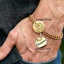 Custom Engraved Pet Portrait And Name Bracelet, Personalized Adjustable Cuban Chain Round Pendant Memorial Bracelet, Unisex For Daily Wear, Birthday Gift, Halloween Gift, Christmas Gift For Cat And Dog Lovers - Multicolor - View 11
