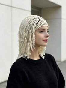 1pc Women's European & American Style Personalized Wig Knit Hat, Handmade Braided Tassel Design, Breathable Non-Sweating Photo Styling Decorative Hat - Multicolor - View 7
