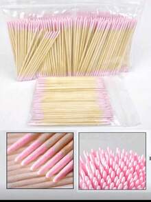 10/100/300/500pcs Double-Ended Nail Polish Applicator Sticks, Small Double-Ended Eyebrow Makeup Applicator Tools, Approx. 100pcs/Pack (Packaging Options 1/2/3/5 Packs) - / - View 1