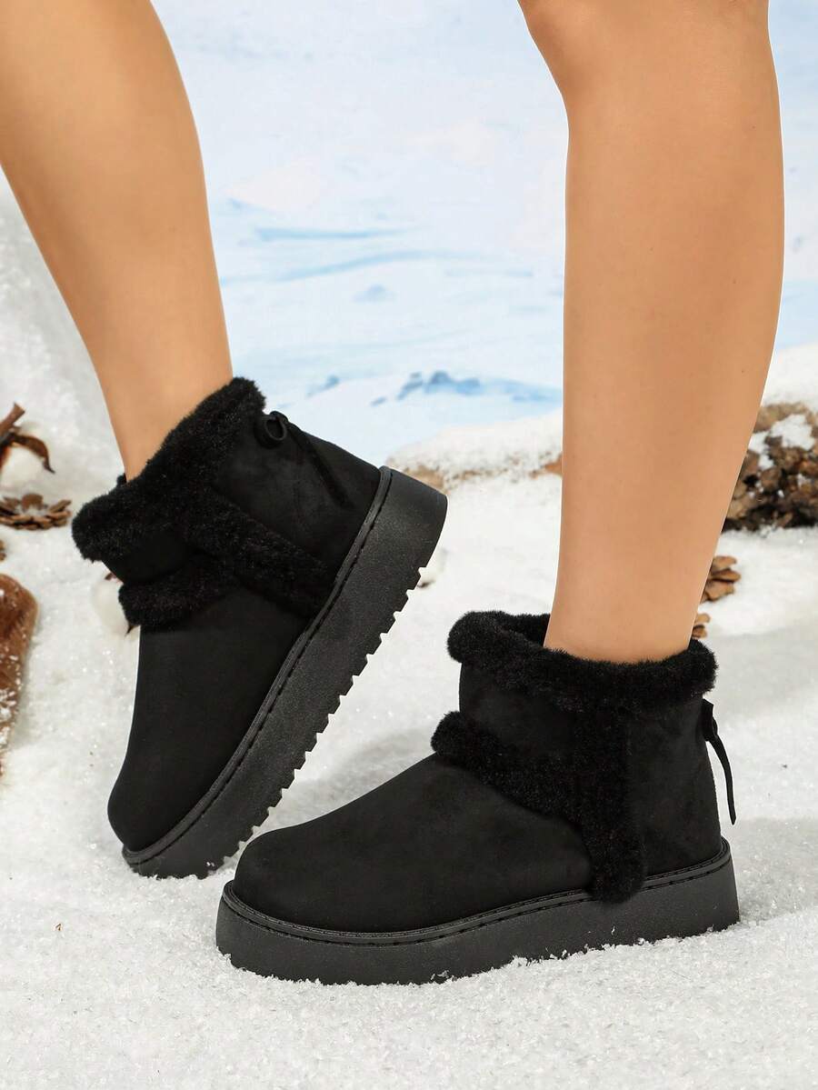 Sepatu Bot Ankle Wanita Sol Tebal Bergaya Vintage, Sepatu Bot Musim Dingin Sol Platform untuk Perjalanan Sehari-hari - Hitam - View 1