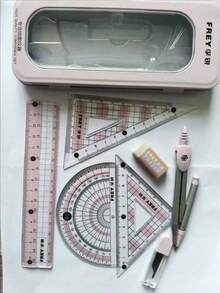 8-Piece Geometric Compass And Ruler Set, Complete Math Drawing Tool Kit With Ruler, Triangle Ruler, Protractor, Eraser And Replacement Lead, Portable Metal Storage Box, Practical School And Office Stationery For Students - Compass Set - View 7