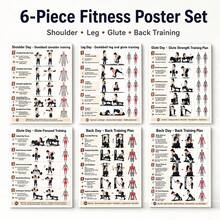6pcs Strength Training Fitness Wall Posters, Shoulder, Leg & Glute, Back Exercise Paths And Target Muscle Diagrams, Step-By-Step Fitness Movement Analysis, Home Gym Training Charts, 2D Flat Frameless Home Gym Wall Training Guide Charts - 6-piece Set - View 5