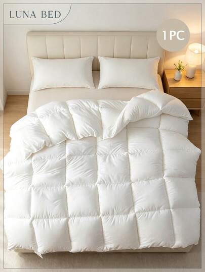 1pc Bedding Comforter - Warm Quilt For Autumn/Winter, 3D Polyester Fiber Filling, Fluffy & Breathable Microfiber Bedding Comforter With Corner Ties - White