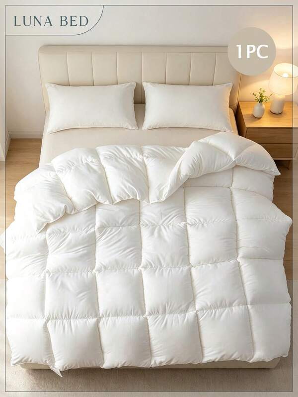 1pc Bedding Comforter - Warm Quilt For Autumn/Winter, 3D Polyester Fiber Filling, Fluffy & Breathable Microfiber Bedding Comforter With Corner Ties - White