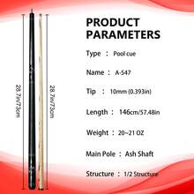 Decorative Inlaid Snooker Cue 1/2 Split Ash Wood Pool Stick 10mm Small Tip For Competition - Black - View 3