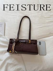 FEISTURE 1件裝女款時尚腋下肩背包，附裝飾肩帶，適合日常外出、約會、通勤 - 咖啡 - 查看 7