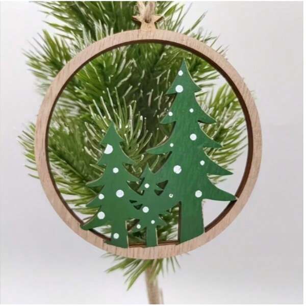 2 Peças Enfeites Penduráveis de Decoração de Natal, Decoração de Árvore de Natal Redonda de Madeira para Feriados