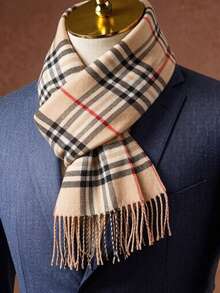 1PC Plaid Pattern Men's Autumn/Winter Faux Cashmere Fashion Versatile Air Conditioning Shawl Outerwear Warm Long Scarf Suitable For Christmas Gift And Daily Use - Multicolor - View 3
