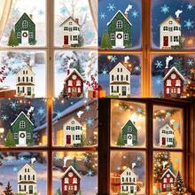 4pcs/Set Christmas Window Clings Winter Village Static Glass Stickers Reusable Double Sided Christmas Cottage Snowflake Decals For Holiday Party Home Office Decor Xmas Glass Stickers - Multicolor - View 10