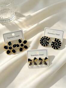 12pcs/6 Pairs Exquisite Elegant Colorful Enamel Women's Earrings - Black Premium Stainless Steel Earrings - Oil Drop Earrings Set - Beautiful Gift - Suitable For Various Occasions, Daily Casual Wear - Holiday Applicable - Oil Dripping Kit - View 6