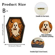 1/6pcs Vintage Coffin Shape Wooden Halloween Table Decor Black Cat Ghost Owl Skeleton Pumpkin Man Relief Plaque Farmhouse Wall Desktop Ornament For Halloween Party Home Shelf Decor Gift - Multicolor - View 16