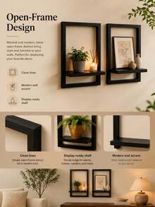 1 buah Rak Dinding Gantung Kayu Vintage Hitam, Rak Pajangan yang Dipasang di Dinding, Rak Penyimpanan Multifungsi Hemat Ruang, Rak Gantung Kokoh, Cocok untuk Kamar Tidur, Ruang Tamu, Kamar Mandi, Dapur, Kantor, Dapat Menampung Tanaman Pot, Bingkai Foto, Buku, Barang Kecil, Dekorasi Rumah - Beraneka warna - View 3