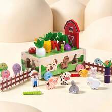 Children's Wooden Farm Toy Set, Montessori Farm Scene Building Game, Includes Vegetable Garden, Animal Models, Role-Play Educational Toy - Multicolor - View 9