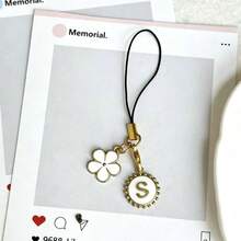 1 buah Bunga Putih/Bunga Lima Kelopak/Bulat Dua Sisi 26 Huruf/Tali Gantungan Ponsel/Dekorasi/Hadiah Perhiasan DIY - Putih - View 6