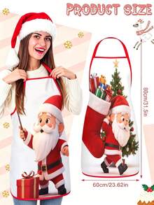 2Pcs Christmas Tree Snowman Print Apron Set, Holiday Kitchen Cooking Baking Aprons For Xmas Party Home Decor GiftSnowman Print Holiday Cooking Baking Aprons For Christmas Party Decoration - Multicolor - View 3