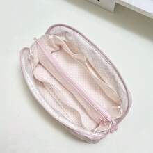 可愛純色絎縫多隔層鉛筆袋，柔軟布料大容量筆袋，學校用品，返校文具，可愛風格文具收納袋，適合中學生和高中女生 - A - 查看 3