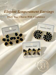 12pcs/6 Pairs Exquisite Elegant Colorful Enamel Women's Earrings - Black Premium Stainless Steel Earrings - Oil Drop Earrings Set - Beautiful Gift - Suitable For Various Occasions, Daily Casual Wear - Holiday Applicable - Oil Dripping Kit - View 7