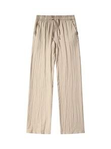 Mercer Haus Men's Solid Color Linen Drawstring Casual Straight Leg Pants, Minimalist Fashion Beach Vacation Style - Apricot - View 5