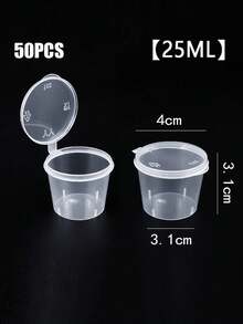 50/100pcs Cangkir Saus, Wadah Makanan Transparan Komersial, Cangkir Plastik Tertutup Portabel, Kotak Kemasan Bawa Pulang Satu Bagian - Clear - View 5