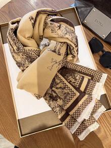 1pc Floral & Tree Pattern Scarf For Women, Winter Warm Versatile Shawl, Dual-Use Air-Conditioned Room Office Cape, Long Thick Neck Warmer - Camel - View 2