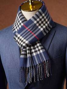 1PC Plaid Pattern Men's Autumn/Winter Faux Cashmere Fashion Versatile Air Conditioning Shawl Outerwear Warm Long Scarf Suitable For Christmas Gift And Daily Use - Multicolor - View 4