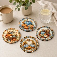 6入南瓜圖案印花矽藻土杯墊，吸水飲料杯墊，咖啡杯杯墊、馬克杯杯墊、茶杯杯墊，桌面保護墊，適用於餐桌、咖啡桌、吧檯與辦公桌裝飾 - 彩色 - 查看 9