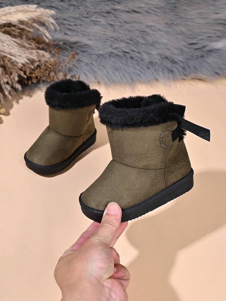 兒童舒適雪地靴，毛絨領口，防滑橡膠底，可愛實用 - 咖啡棕 - 查看 4