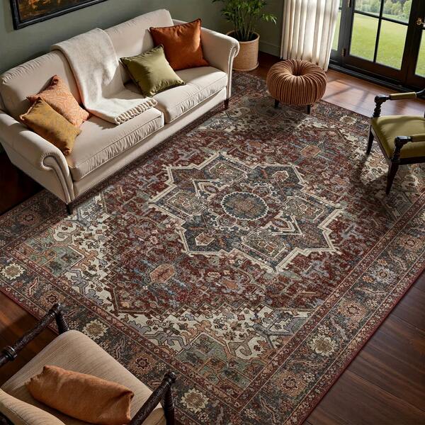 Machine Washable Polyester Chestnut Brown Carpet - Non-Slip, Comfortable Soft, Skin-Friendly, Stain-Resistant Vintage Large Living Room Rug, Indoor Use, Machine Made, 0.25 Inch Thick, Faux Cashmere, Home Decor