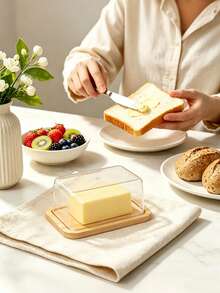 1pc Bamboo Butter Dish With Lid, Butter Box, Cake Box, Small Transparent Storage Container For Butter, Small Cakes, Fruits, Bread, Cheese - View 10