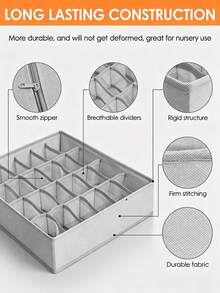 3pcs Socks & Underwear Drawer Organizer Dividers, 33-Grid Foldable Fabric Storage Box For Dresser & Closet, Suitable For Clothes, Baby Clothes, Bras, Panties, Scarves, Ties - Grey - View 8