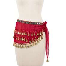 Belly Dance Scarf With Stones And Coins  Luxury Various Models - New Arrival - 紅色 - 查看 1