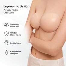 2pcs Thin Invisible Bra Set, Universal Size Adhesive Breast Pads Fit All Cup Sizes, Summer Sticky Lifting Anti-Sagging Bra, Invisible Gather Nipple Cover For Strapless Clothes, Daily Summer Travel And Party Wear - A - View 8