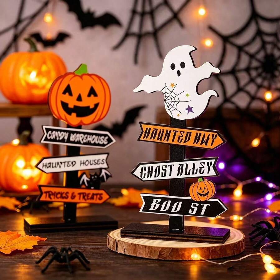 Cartoon Ghost Pumpkin 3D Wooden Desktop Decoration, Suitable For Halloween Home Decor Items. - Multiple Styles - View 1