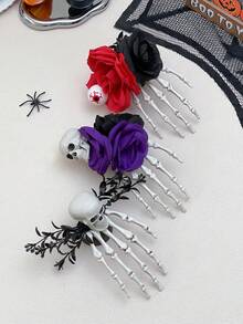 Women's Halloween Skeleton Hand Hair Clip, Gothic Skeleton Artificial Rose Eyeball Decor Side Hair Clip, Suitable For Women And Girls Horror Cosplay Party Hairstyle Accessory, Match Halloween Devil Party Costume Hair Accessory, Women's Halloween Hair Accessory Costume Prop, Women's Hair Clip, Halloween Costume, Women's Hair Accessory - Multicolor - View 5