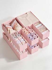 Pink Foldable Lidless Underwear Storage Box, Suitable For Wardrobe, Dress, Drawer Divider, Also As Underwear And Cosmetics Storage Basket, Applicable For Home, Room, Autumn Bedroom Decor, Holiday Bedroom Decor - Pink - View 5