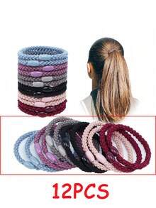 12pcs Women's Elastic Ponytail Hair Ties, Multi-Strand Braided Design, Round, Suitable For Thick And Long Hair (Multi-Color) - Multicolor - View 9