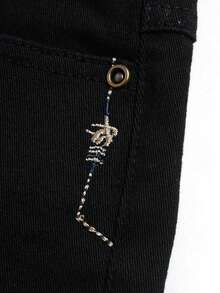 Young Boy 2-8 Years Casual Black Straight Leg Jeans With Elastic Waistband, Built-In Adjustable Elastic Waist, Classic Versatile Kids Washed Denim Long Pants - Black - View 8