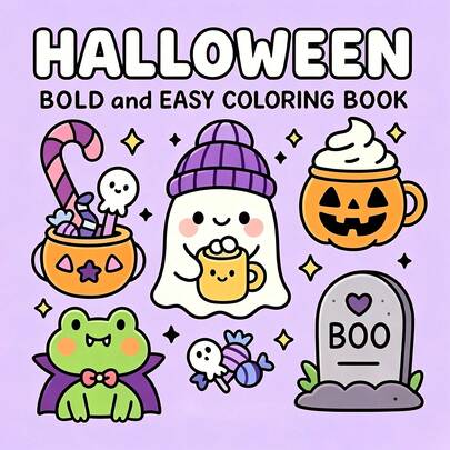1 Halloween Coloring Book For Kids And Adults, Bold Easy To Color, Suitable For Gothic Lovers, Back To School, Birthday Or Holiday Gift, 7.87*7.87 Inches