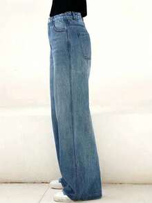 Teen Girls' Versatile Washed Wide Leg Pockets Casual Pants - Royal Blue - View 3