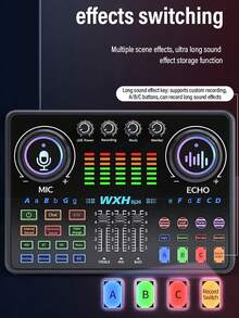 DJ20 Pro Mixer With AI Chip, Dual Bluetooth 5.3 Low Latency, 6-Hour Long Battery Life, 12 Sound Effects And Ambient Lighting, AI Noise Reduction, Plug And Play, Suitable For Podcast, Karaoke, Live Streaming, DJ Show, Compatible With IOS And Android - DJ20 Podcast Mixer - View 5