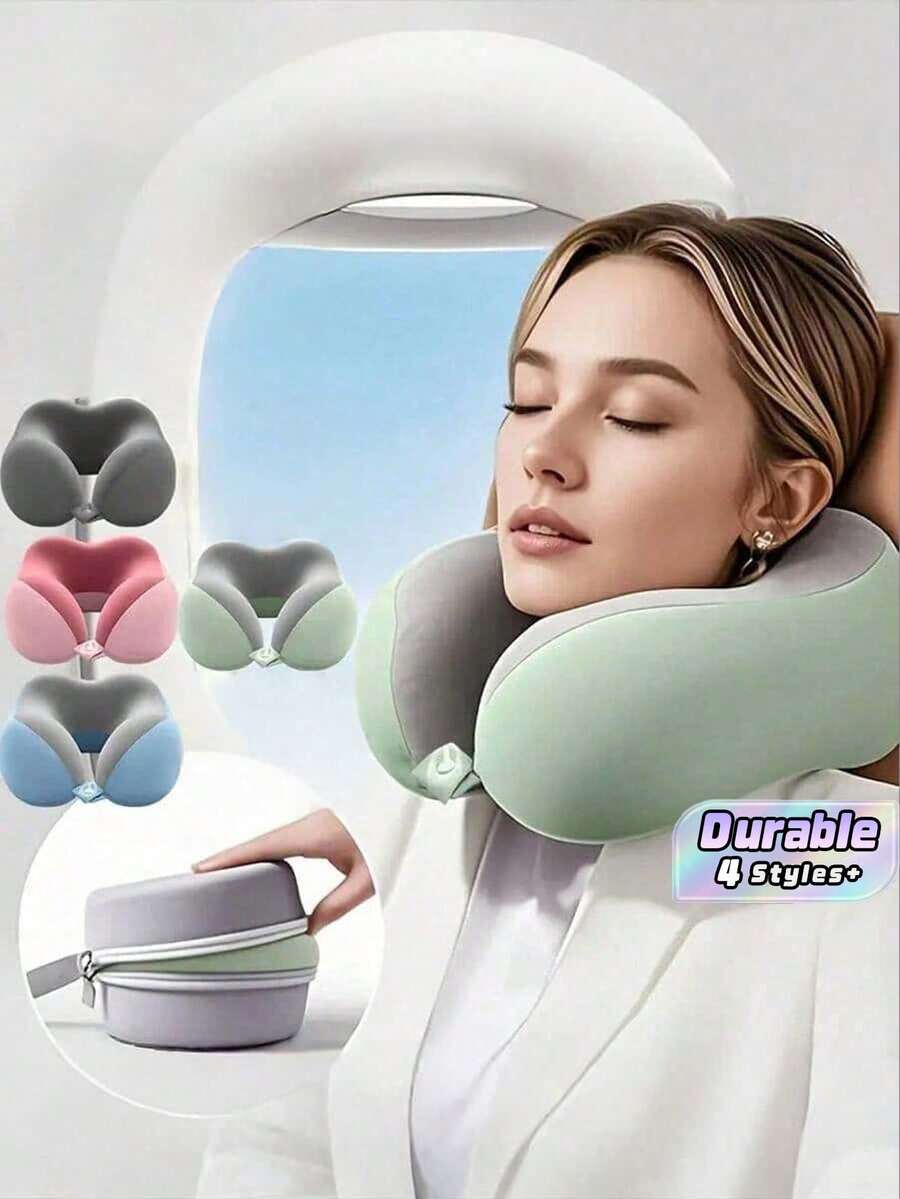 1 Ergonomic U-Shaped Neck Pillow With Storage Bag - Memory Foam Support For Travel And Office Use, Removable And Washable Cover, Lightweight Portable Cervical Pillow For Airplanes, Cars And Beds - Compressible Contoured Design (No Power Required) - A - View 1