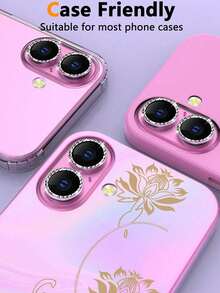 WARRIORS 3pcs Camera Lens Protector Film, Compatible With 17/17 Pro/17 Pro Max/17 Air/16 Pro/16 Pro Max, Glossy Personalized Metal Ring Design, 9H Hardness Anti-Scratch Protection Film, Fashionable Phone Accessory, Suitable For Phone Cases - Rose Red - View 5