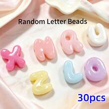 30/50pcs Acrylic Random A-Z Bold Letter And Number Beads, Mixed Color Loose Beads For Jewelry Making, DIY Friendship Bracelets, Necklaces, Bag Charms, Keychain Crafting, Personalized Gifts, Adult Handmade Materials - Multicolor - View 19