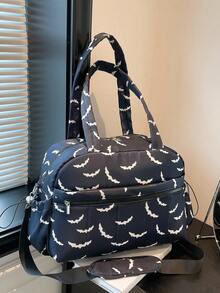 Fashionable And Bat Print Travel Bag, Versatile With Large Capacity And Multiple Pockets, Niche And Personalized Shoulder Crossbody Bag - Multicolor - View 7