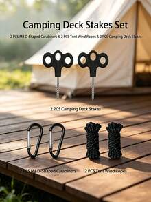 Multi-Piece 3-Prong Spiral Tent Stakes Set With Ropes And Clips, Camping Ground Anchor Kit - Multicolor - View 1